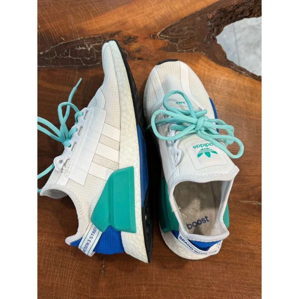 Adidas NMD R1 White Blue Green Boost Sneakers‎ Men's Size 7.5 Running Shoes